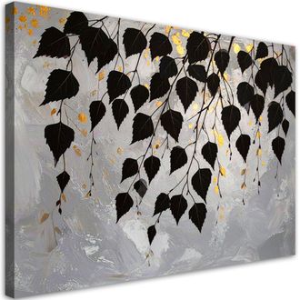 Feeby Cuadro En Lienzo Hojas Negras De Abedul Naturaleza Plantas 100x70