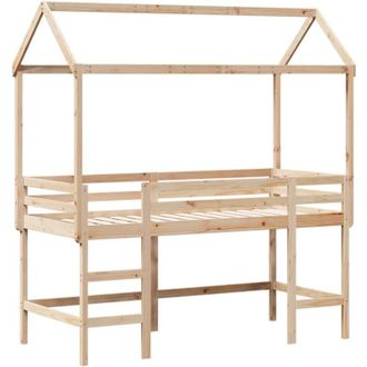 vidaXL Cama Alta Con Escalera Y Techo Madera Maciza De Pino 90x190 Cm Vidaxl
