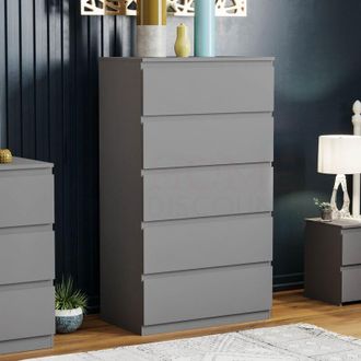 Home Discount Denver 5 Drawer Chest of Drawers Bedroom Storage Furniture, Grey
