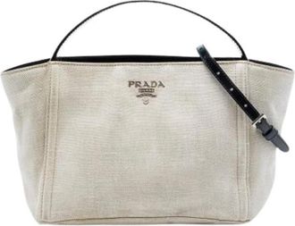 Prada Pre-owned Canvas Satchel - Dames - Vintage Handtas - Beige - ONE Size - Leer - Vintage