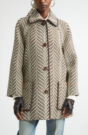 Valentino V-Detail Wool Blend Jacquard Coat in Ivory at Nordstrom, Size 4 Us