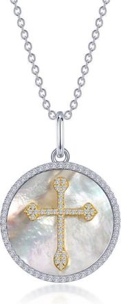 Lafonn Simulated Diamond & Mother-of-Pearl Cross Pendant Necklace in White at Nordstrom, Size 20