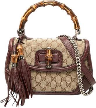 Gucci Pre-owned Bamboo Satchel - Dames - Vintage Handtas - Beige - ONE Size - Leer - Vintage