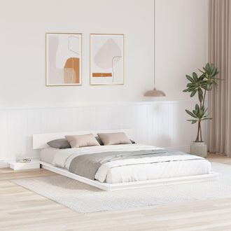 Berkfield Home Floor Bed Frame with Bedside Tables White 150x200cm Solid Wood | Size: 150x200 cm