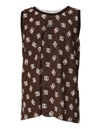 Dolce & Gabbana Brown Logo Monogram Cotton Crew Neck Mens T-shirt