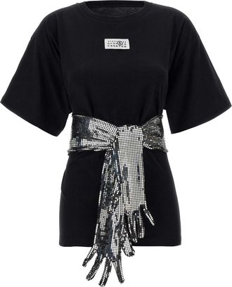 Maison Margiela Short-Sleeve Black T-Shirt with Disco-Style Gloves