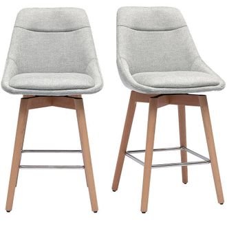 Miliboo Sgabelli da bar scandinavi girevoli a 360&deg; in tessuto effetto velluto grigio testurato e legno chiaro H65 cm (set di 2) ALESS