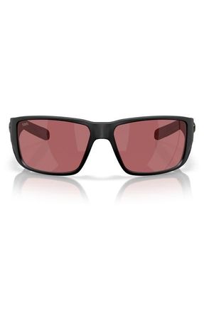 Costa 60mm Blackfin Pro Polarized Pillow Sunglasses in Matte Black /Rose 580G at Nordstrom