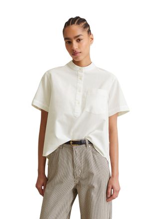 Marc O'Polo Denim Kurzarmbluse MARC OPOLO DENIM, Damen, Gr. XL, weiss (silky wei&szlig;), Web, Obermaterial: 100% Baumwolle, Blusen Kurzarmbluse