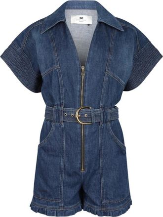 Elisabetta Franchi Denim Jumpsuit met wijde mouwen - Dames - Playsuits - Blauw - XS - Denim - Jumpsuits & Playsuits