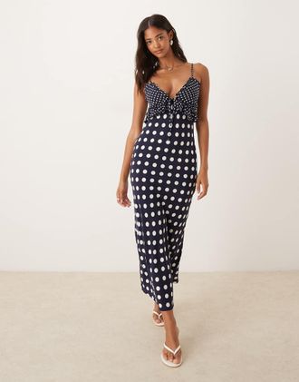 Asos Vestito midi con spalline sottili e stampa a pois misti con volant-Nero