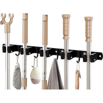 OEM Soporte De Pared De Acero Inoxidable Para Escobas Con 5 Soportes Y 4 Ganchos - Soporte De Herramientas De Pared Para Jard&iacute;n, Balc&oacute;n, Ba&ntilde;o, Patio, Coci