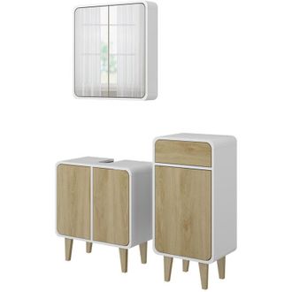 Vicco Conjunto De Muebles De Ba&ntilde;o Arla, Blanco/roble, 3 Piezas, Con Armario Midi, Vicco