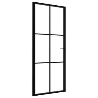 vidaXL Vidaxl - Puerta Interior Vidrio Esg Y Aluminio Negro 83x201,5 Cm
