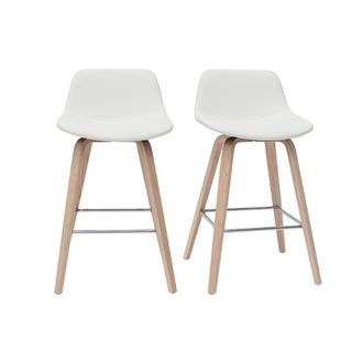 Miliboo Miliboo - Set De 2 Taburetes De Cocina De Dise&ntilde;o Blanco Con Madera Clara 65 Cm Nonie
