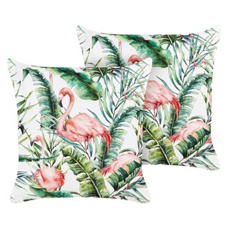 Beliani Beliani - Conjunto De 2 Cojines De Jard&iacute;n Almohada De Exterior 45 X45 Cm Poli&eacute;ster Motivo Flamencos Multicolor Ellera