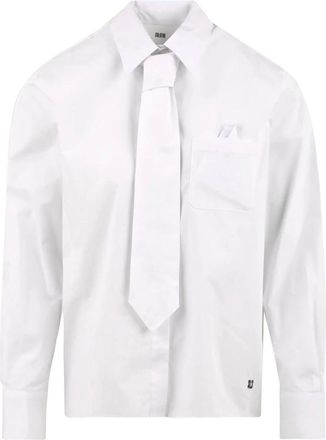 SOLOTRE Shirt met nep borstzakje en strik - Dames - Blouses & Shirts - Wit - Maat: 2XL Katoen