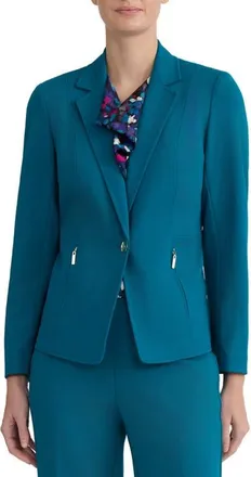 Kasper Notch Lapel Zip Pocket Blazer in Bottle Teal at Nordstrom, Size 16