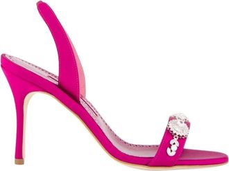 Manolo Blahnik Roze Satijnen Slingback Sandalen - Dames - Sandalen met hakken - Roze - 36 EU - Satijn - Schoenen