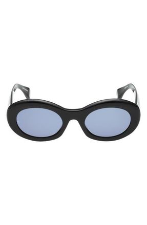 Rag & Bone 51mm Oval Sunglasses in Shiny Black /Dark Navy Lenses at Nordstrom