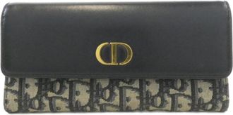 Dior Blue Leather Canvas Long Wallet (Bi-Fold) (Pre-Owned)