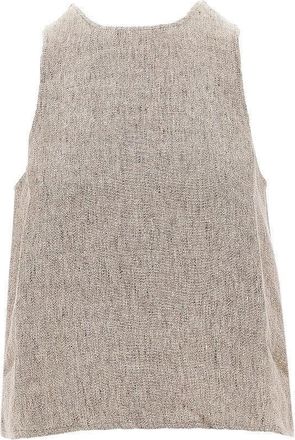 Emporio Armani Linen top with faux leather detail Woman 44