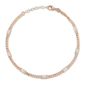 Glaze Jewelry Sterling Silver Baguette Station Curb Anklet