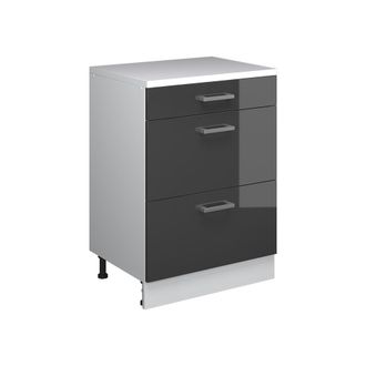 Vicco Armario De Cocina Para Techo Inclinado R-line, Antracita Alto Brillo, 60 Cm Sin Inclinaci&oacute;n Con 3 Cajones, Vicco