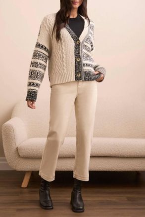 Tribal Button Front Multi Stitch Cardigan Sweater In Med Cream