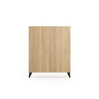 HERDASA Zapatero de melamina roble dorado patas negro 109x90x27 cm