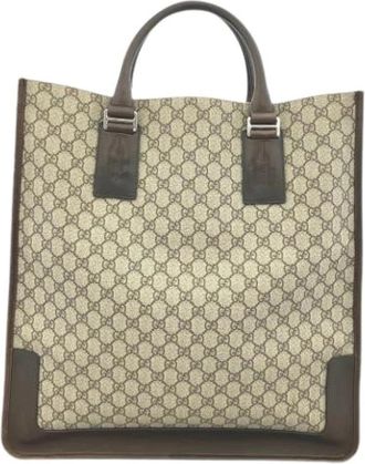 Gucci Pre-owned Canvas Tote Bag - Dames - Vintage Shopper - Beige - ONE Size - Leer - Vintage