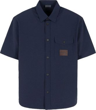 Emporio Armani Navy Seersucker Shirt with Logo Patch