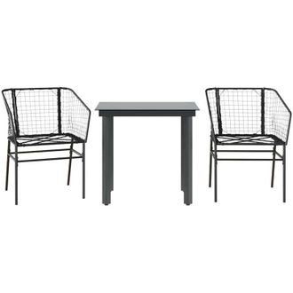 vidaXL Muebles De Jard&iacute;n 3 Piezas Rat&aacute;n Sint&eacute;tico Vidrio Negro Vidaxl