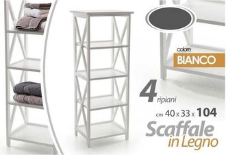 Trade Shop Trade Shop - Scaffale Mobile A 4 Ripiani Mensole In Legno Colore Bianco 40x33x104 Cm 788253