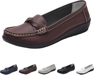 Generic Comfortable Walking Flat Leather Loafers, Comfortable Dressy Wide Fit Slip on Wedge Loafers Orthopedic Driving Shoes (Brown,4.5)