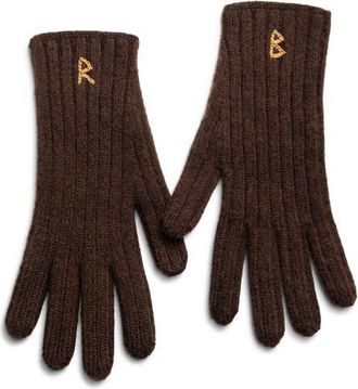 Ruslan Baginskiy Monogram Embroidered Merino Wool Gloves in Brown at Nordstrom