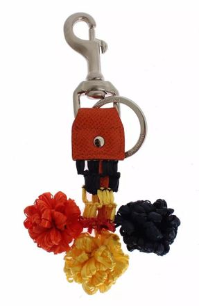 Dolce & Gabbana Womens Red Yellow Raffia Leather Clasp Finder Keyring Keychain Accessory