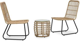 vidaXL 3 Piece Bistro Set Poly Rattan Oak, 48583