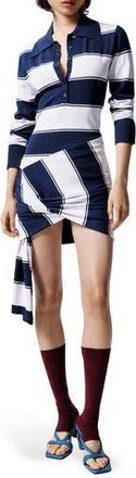 Desigual Long Sleeve Stripe Polo Minidress in Navy Blue at Nordstrom Rack, Size X-Large