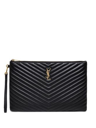 Saint Laurent Cassandre Matelassé clutch met logoplakkaat - Zwart