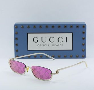 Gucci Rectangle Semi-Rim Gold Frame Sunglasses - Gold