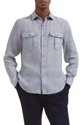 Bugatchi Jasper Linen Button-Up Shirt in Ether at Nordstrom, Size Xxx-Large