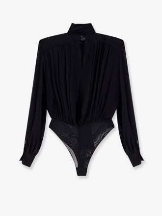 Elisabetta Franchi Silk with Neck Tie Detail Bodysuit - Black