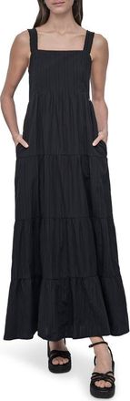 DKNY Square Neck Tiered Cotton Maxi Dress in Black at Nordstrom Rack, Size Xx-Small