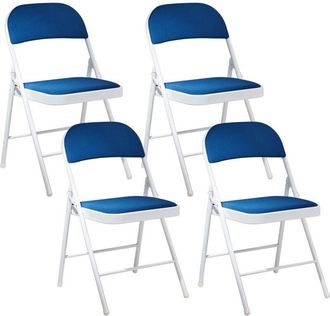 Beliani Beliani - 4 Piece Folding Chair Set Metal White Frame Padded Seat and Backrest Blue Sparks