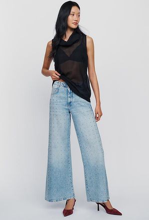 Pilcro Adi High Rise Wide Leg Studded Jeans