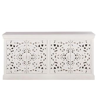 Maisons du monde Aparador horizontal de 4 puertas de mango macizo tallado en blanco 180 cm