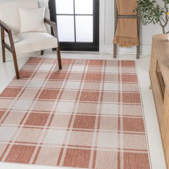 Jonathan Y Designs Sabine Traditional Farmhouse Bold Gingham Turquoise/Cream Indoor/Outdoor Area Rug