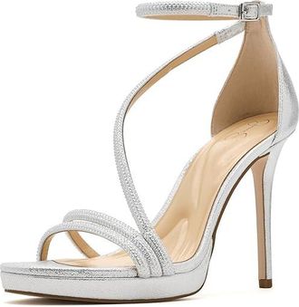 Jessica Simpson Noralina Ankle Strap Heeled Sandals Womens Sandals Silver : 6.5 M, Synthetic