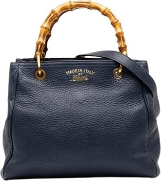 Gucci Pre-owned Bamboo Shopper - Dames - Pre-owned - Blauw - Maat: ONE Size Leer